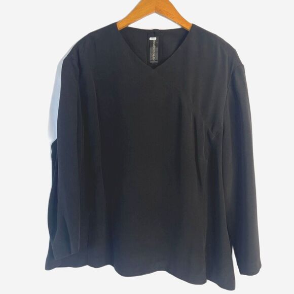 Dana Buchman Black Vneck 3/4 Sleeve Back Button Down Blouse Size XL - Picture 1 of 9